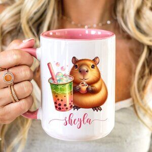 Capybara Custom Name Latte Mug, Caneca Capivara, Girls Cup